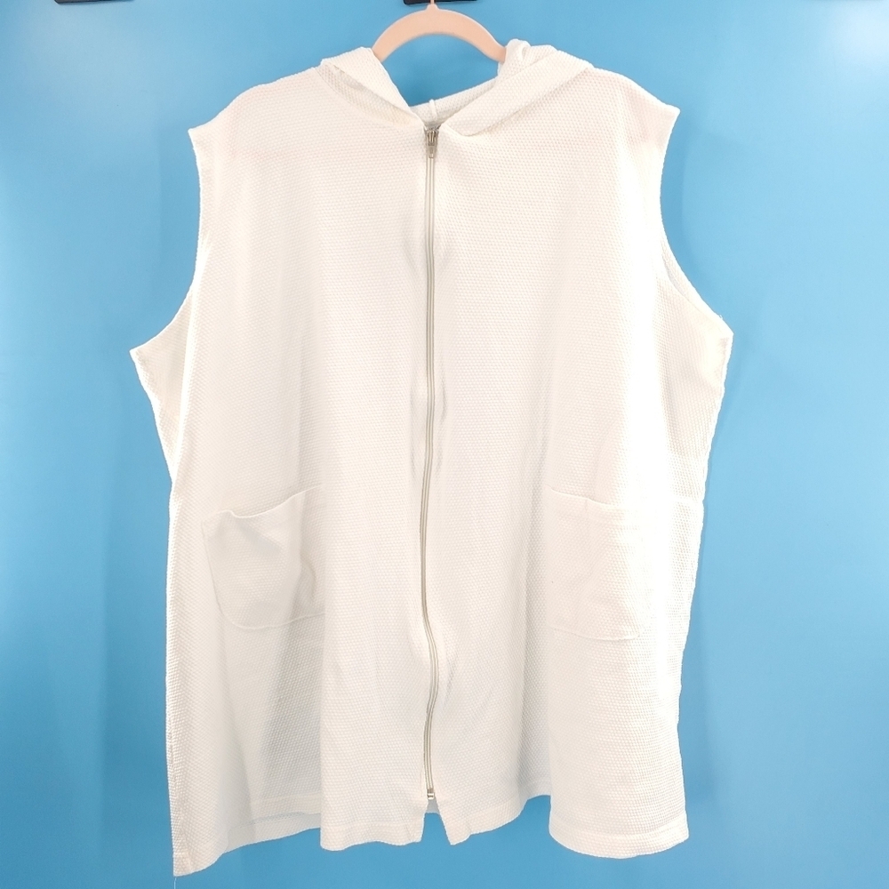 White sleeveless hooded beach cover 2XL